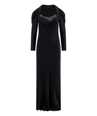 Alberta Ferretti Long Satin Dress In Black