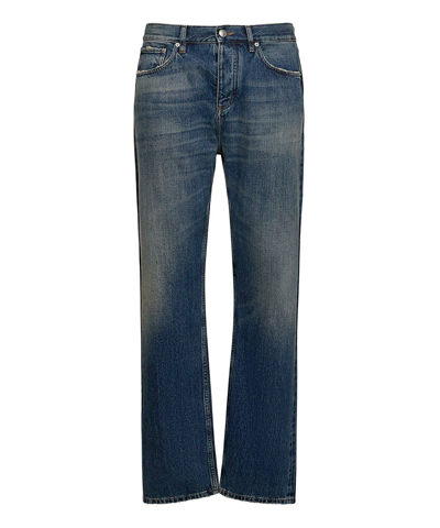 Burberry Cotton Jeans With Leather Logo Patch In Blue