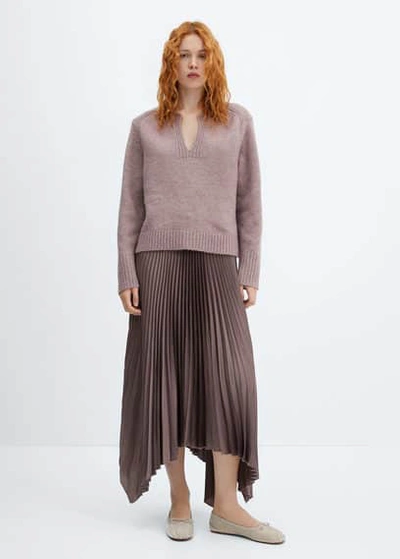 Mango Irregular Pleated Skirt Medium Brown In Medium Brown