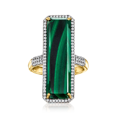 Ross-simons Malachite Ring With White Topaz In 18kt Gold Over Sterling