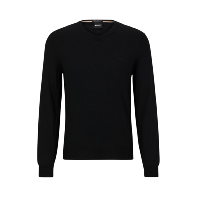 Hugo Boss V-neck Sweater In Wool In Black