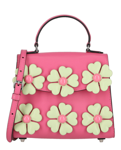Moschino Floral Applique Satchel In Pink