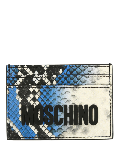Moschino Snakeskin Print Logo Card Holder In Multi