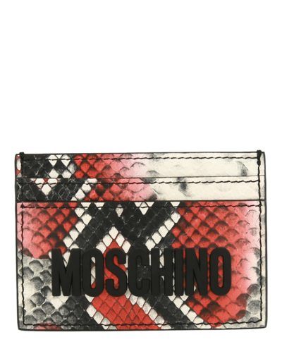 Moschino Snakeskin Print Logo Card Holder In Multi