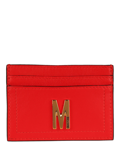 Moschino Logo Plaque Cardholder In Red