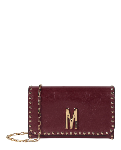 Moschino M-logo Studded Shoulder Bag In Red