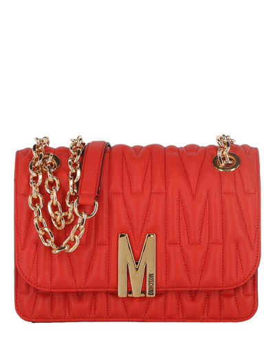 Moschino Quilted M-logo Shoulder Bag In Red