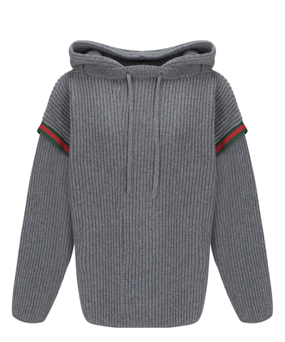 Gucci Cashmere Ribbed-knit Hoodie In Grey