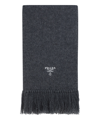 Prada Cashmere Logo Scarf In Grey