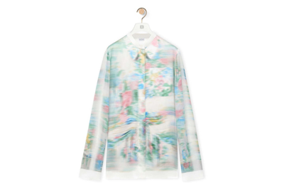 Pre-owned Loewe Logo Shirt In Viscose And Silk White/multicolor