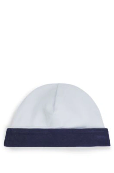 Hugo Boss Reversible Baby Hat In Cotton With Logo Details In Light Blue