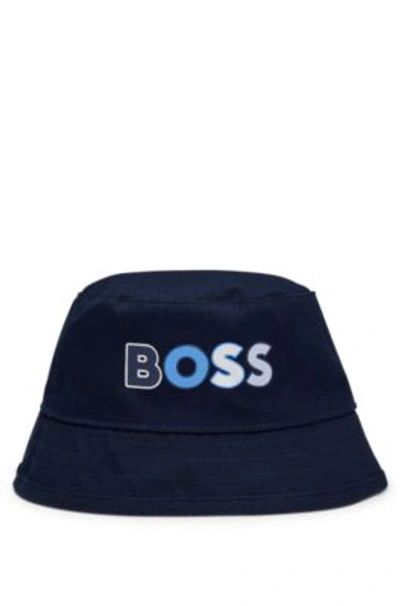 Hugo Boss Baby Bucket Hat With Multi-colored Logo Print In Dark Blue