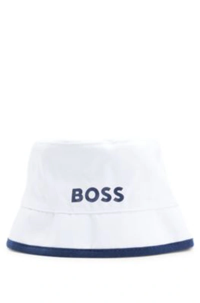 Hugo Boss Baby Reversible Bucket Hat With Logo Details In White