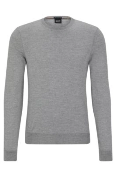 Hugo Boss Logo-embroidered Sweater In Wool In Silver