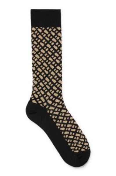 Hugo Boss Regular-length Socks In Stretch Fabric With Monogram Pattern In Black