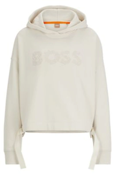 Hugo Boss Relaxed-fit Hoodie In French Terry With Tonal Logo In White