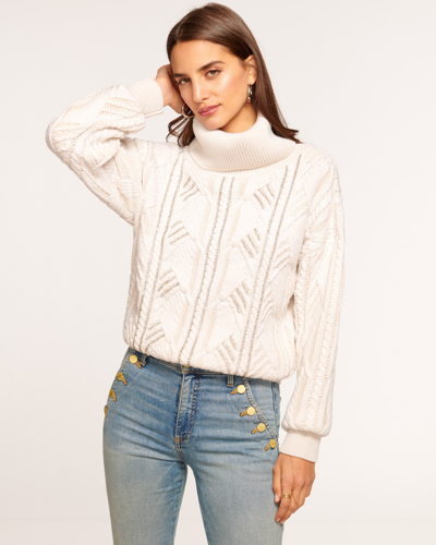 Ramy Brook Annabelle Embellished Turtleneck Sweater In Ivory Bedazzled