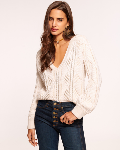 Ramy Brook Trinity Embellished V-neck Sweater In Ivory Bedazzled