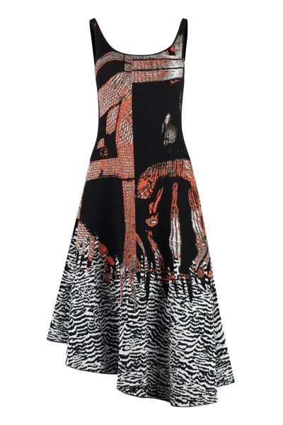 Bottega Veneta Graphic Printed Asymmetric Midi Dress In Multicolor