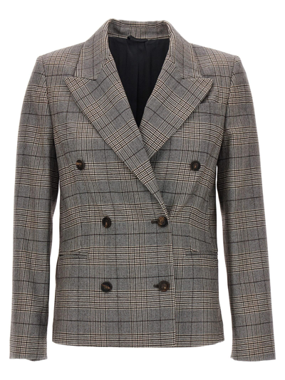 Brunello Cucinelli Checkered Double-breasted Blazer Jackets Beige