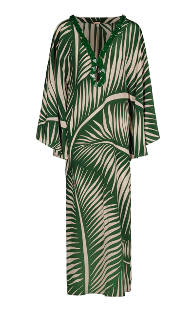 Johanna Ortiz Tropicanita Embellished Silk Midi Tunic Dress In Green