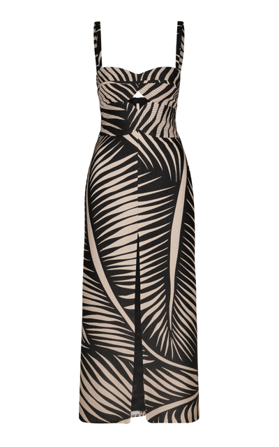 Johanna Ortiz Tropicana Nights Cutout Silk Midi Dress In Palm-nimal Ecrubl