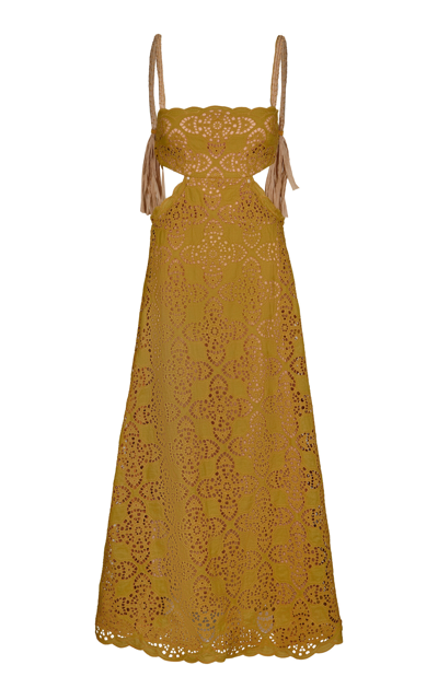 Johanna Ortiz Darling Clementine Lace Broderie Maxi Dress In Yellow