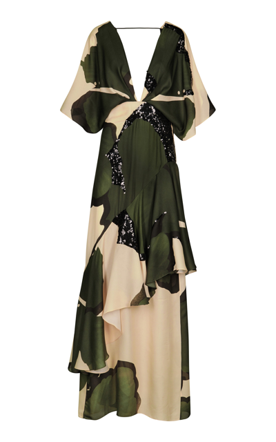 Johanna Ortiz Tesoro Escondido Embellished Silk Maxi Dress In Ecru Black