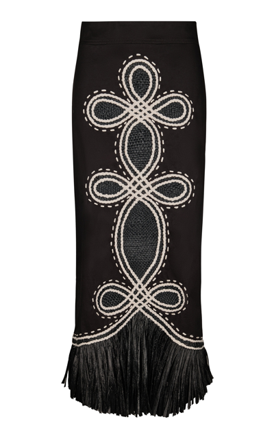 Johanna Ortiz El Viejo Oeste Embroidered Cotton Midi Skirt In Black