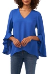 Vince Camuto Womens Chiffon V-neck Blouse In Deep Blue
