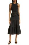 Veronica Beard Austyn Mixed Media Stretch Cotton Dress In Black