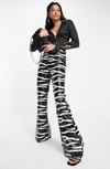 Asos Design Sequin Flare Pants In Zebra-black In Black