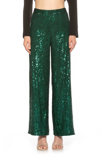 Alexia Admor Illy Wide Leg Sequin Pants In Emerald