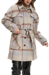 Noize Esly Plaid Belted Brushed Coat In Oat
