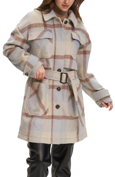 Noize Esly Plaid Belted Brushed Coat In Oat