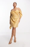 Asos Design Curve Off The Shoulder Dress In Stone
