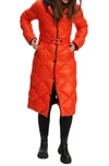 Noize Amiyah Belted Diamond Quilt Longline Jacket In Blood Orange