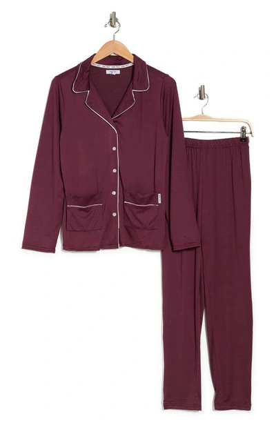 Nine West Yummy Jersey Long Sleeve Shirt & Pants Pajamas In Grape Wine