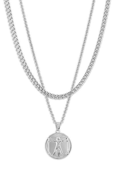 Esquire Chain & Coin Amulet Pendant Necklace Set In Silver