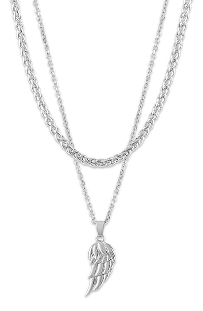 Esquire Chain & Feather Pendant Necklace Set In Silver