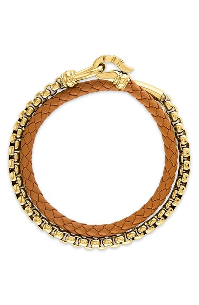 Esquire Leather & Chain Wrap Bracelet In Gold