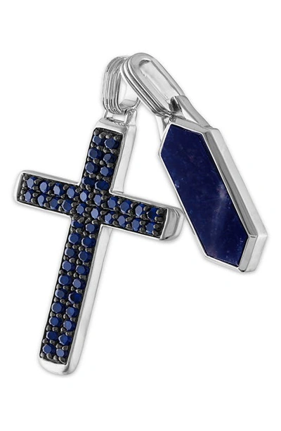 Esquire Set Of 2 Created Blue Cubic Zirconia Cross & Geometric Pendants In Silver