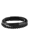 Esquire Onyx Beaded Braided Leather Bracelet In Black