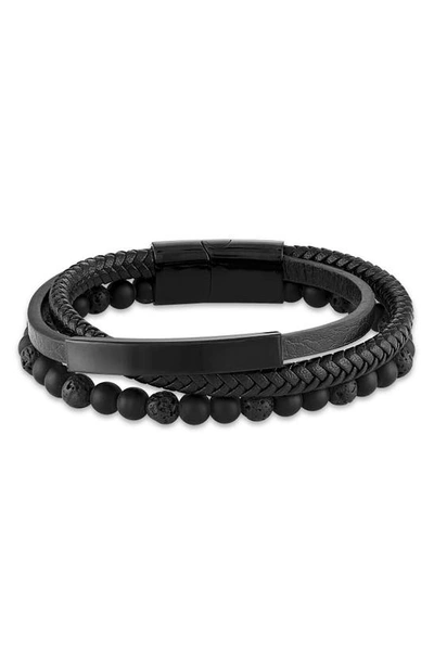 Esquire Onyx Beaded Braided Leather Bracelet In Black