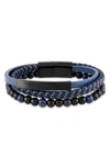 Esquire Onyx Beaded Braided Leather Bracelet In Blue