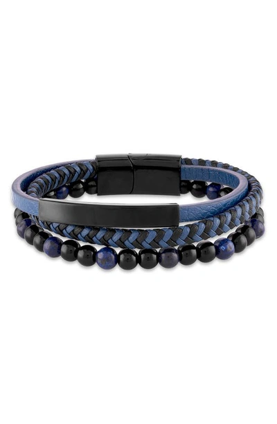 Esquire Onyx Beaded Braided Leather Bracelet In Blue