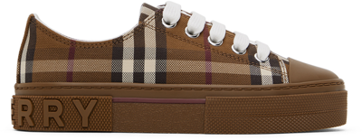 Burberry Mini Jack Check Low Top Trainer In Birch Brown