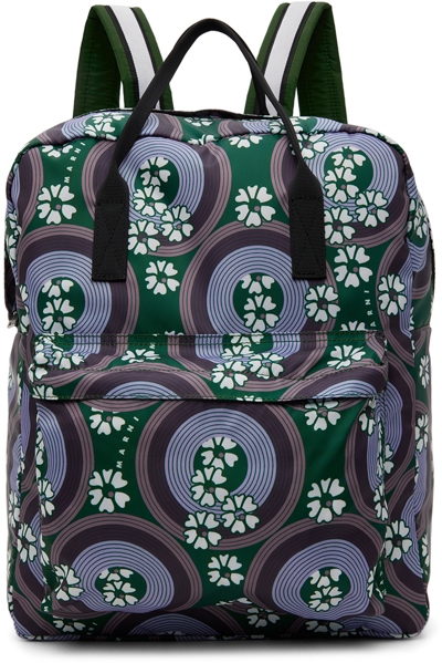 Marni Kids Purple & Green Allover 70s Circles Backpack In 0m523
