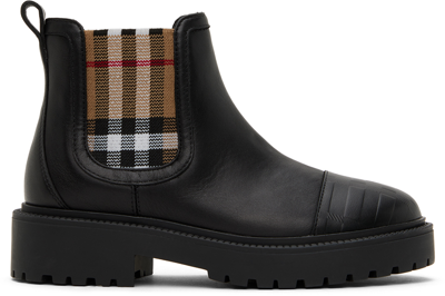 Burberry Kids Black Check Detail Chelsea Boots