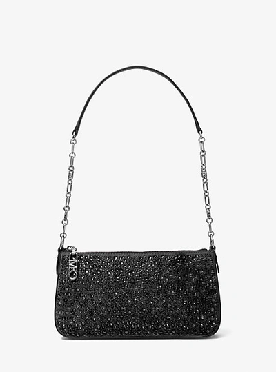 Michael Kors Empire Medium Embellished Suede Chain-link Pochette In Black